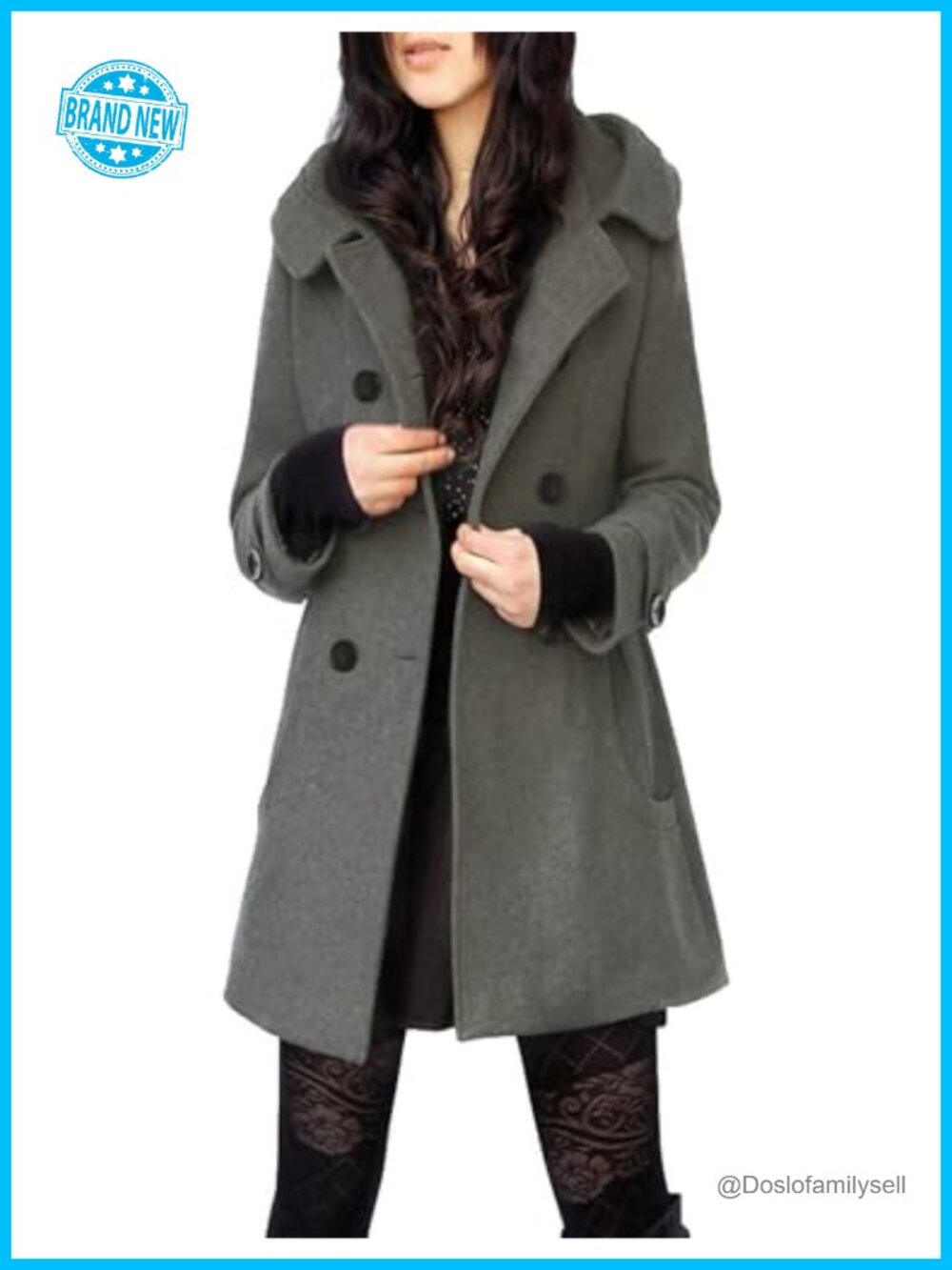 Wool Blend Hooded Mid Length Peacoat Double Breasted Coat